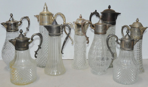 Lot 071 - 10 x vintage Glass & Crystal Claret Jugs - Ep, Pewter & White