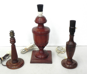 Lot 073 - Group of 3 Classical style turned and carved wooden lamp bases - talle