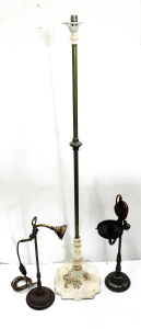 Lot 086 - 3 vintage brass lamp bases inc standard lamp w cast iron base (132cm H