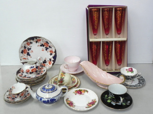 Lot 100 - Group lot of Vintage China & Glass inc Boxed Aust Crown Ruby &amp