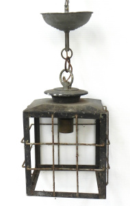 Lot 101 - Vintage Industrial style cage lantern ceiling light fitting - 46cm H