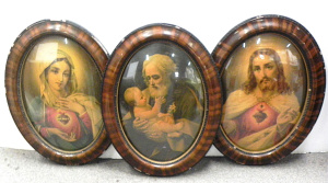 Lot 113 - Set of 3 Vintage Religious Framed Convex Glass prints inc St Joseph ho