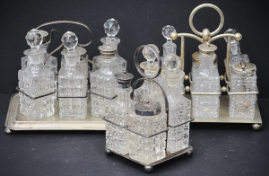 Lot 134 - 3 x vintage EP and pressed glass cruet sets (2 x sets of 6, 1 x set of