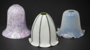 Lot 145 - 3 x vintage decorative glass light shades inc white and green quilted