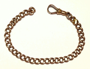 Lot 167 - 9ct rose gold Albert chain with swivel clip, each link stamped, 8 5cms