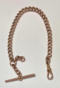 Lot 170 - 9ct rose gold Albert chain with swivel clip & bar (hmarked Larard