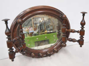 Lot 172 - Vintage oval oak wall mounted hat and scarf rack w folding arms and mi