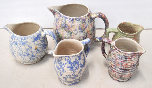 Lot 183 - 5 pces Vintage Bendigo Pottery Sponge Glazed Jugs inc - three smallest