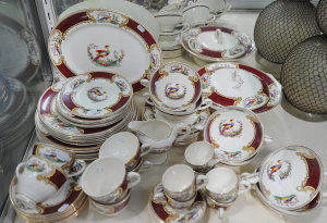 Lot 184 - Vintage 1930s Myott Staffordshire Red Chelsea Bird Dinner setting for