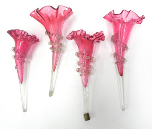 Lot 187 - 4 x Victorian Ruby glass Epergne Trumpets - Ruffled rims all with clea
