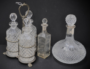 Lot 188 - Group vintage Decanters inc English Hallmarked sterling silver collar