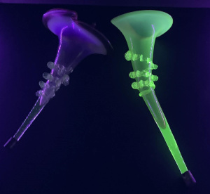 Lot 197 - 2 x Victorian Uranium Glass Epergne Trumpet Vases - Citrine & Rub