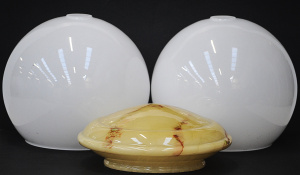 3 x Glass Light Shades incl Art Deco Yellow Ceiling Light Shade & Pair of Wh