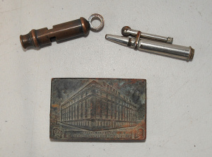 3 x Vintage Metal Items incl Trench Art Bullet Cigarette Lighter, Brass Whistle