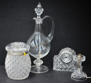 4 pces Glass inc Cut Crystal Biscuit Barrel with EPNS rim Angled step sided clo