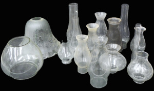 Lot 014 - Group of vintage glass oil lamp chimneys and lightshades - largest 19c