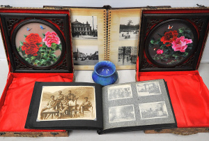 Lot 019 - Mixed Lot incl Pair of Boxed Chinese Silk Embroidery in turning Wood F