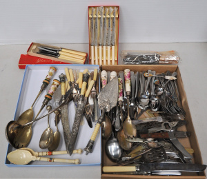 Lot 030 - Large lot of vintage cutlery inc serving ware w ceramic, pressed glass