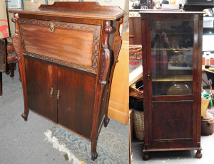 Lot 040 - 2 x vintage music cabinets c1930s inc upright w glazed front and repur