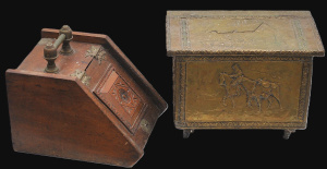 Lot 046 - 2 x Vintage Fire Boxes inc sloping timber with brass fittings & Br