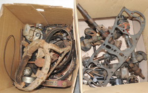 Lot 049 - Large lot of 2 boxes lot of vintage car parts and accessories inc Mode