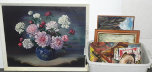 Lot 059 - Box lot + Paintings & Prints - large 1950s Still Life print in per