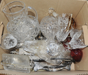 Lot 063 - Box lot Mostly crystal & EPNS inc Crystal decanter, Stemmed glasse