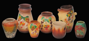 Lot 073 - Group of 11 pieces vintage Bendigo Pottery vases, jars etc - tallest 2