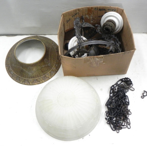 Lot 079 - Group of vintage lighting parts inc banquet light frame and 2 burners,