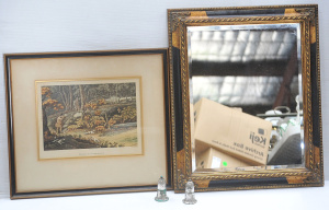 Lot 083 - Mixed Lot incl Gilt & Black Framed Wall Mirror, 2 x EPNS Salt &amp