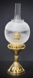 Lot 084 - Reproduction Victorian brass Captain's Table oil lamp w embossed and f