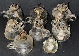 Lot 105 - Group lot c1900s Clear Glass Finger Lamps & Oil Burner - various d