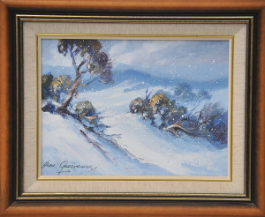 Lot 109 - Alan Grosvenor (1925 - 2012) Framed Oil painting - Perisher Slopes II