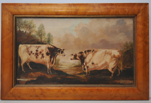 Lot 110 - Artist Unknown (Townsend) Framed c1887 Oil Painting - Prize Cattle - s
