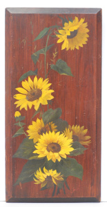 Lot 114 - Vintage c1900 bevelled Pine Panel with Handpainted Sunflowers - signed