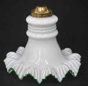 Lot 118 - Vintage Milk Glass Light fitting with fluted pleated rim with green ba