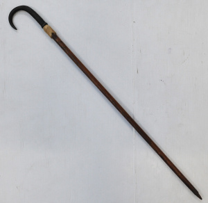 Lot 131 - Vintage Wooden Walking Stick with Goats Horn Handle & Fur Collar -