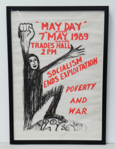 Lot 133 - Vintage Framed May Day Socialism ends Exploitation Poster 7th May 1989