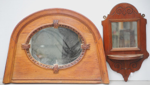 Lot 135 - 2 x early 20thC carved wooden framed wall mirrors inc oval in arched o