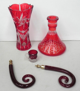 Lot 138 - Group lot of vintage Ruby Glass inc Flash Cut Victorian Souvenir Mug,
