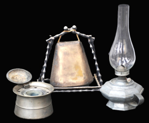 Lot 144 - 3 x pieces - Old Chrome plated Brass Dinner gong on EP Stand w origina