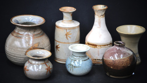 Lot 154 - 7 signed J Jackman Australian Studio Pottery vases c1970s inc bamboo m