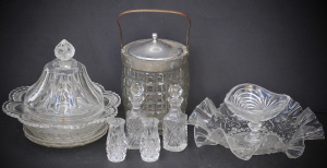 Lot 156 - Group lot vintage Glass inc Victorian Heisey Glass covered Butter dish