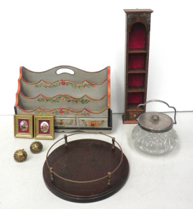 Lot 164 - Group lot inc folk art desk organiser, vintage cut crystal and EP bisc