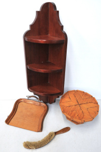 Lot 180 - 3 pces Wooden inc Red Pine Three tier mounting corner cabinet 60cm H,