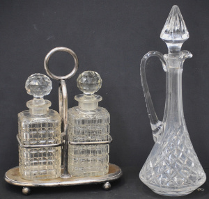 Lot 185 - 2 x vintage Cut Crystal inc 2 bottle Tantalus in EPNS Caddy & Diam