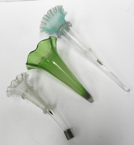 Lot 186 - 3 x Victorian Glass Epergne Trumpet Vases Clear & Pale Blue, Green
