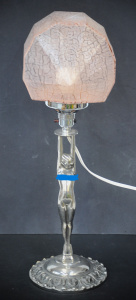 Art Deco Chrome Diana Lamp with Peach Crackle Glass Octagonal shade 51cm H