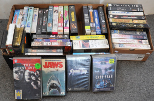Box lot vintage VHS Videos with original covers inc Spinal Top, The Lost Boys, D