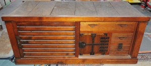 Lot 004 - Impressive vintage Japanese blackened iron bound and handled elm tansu